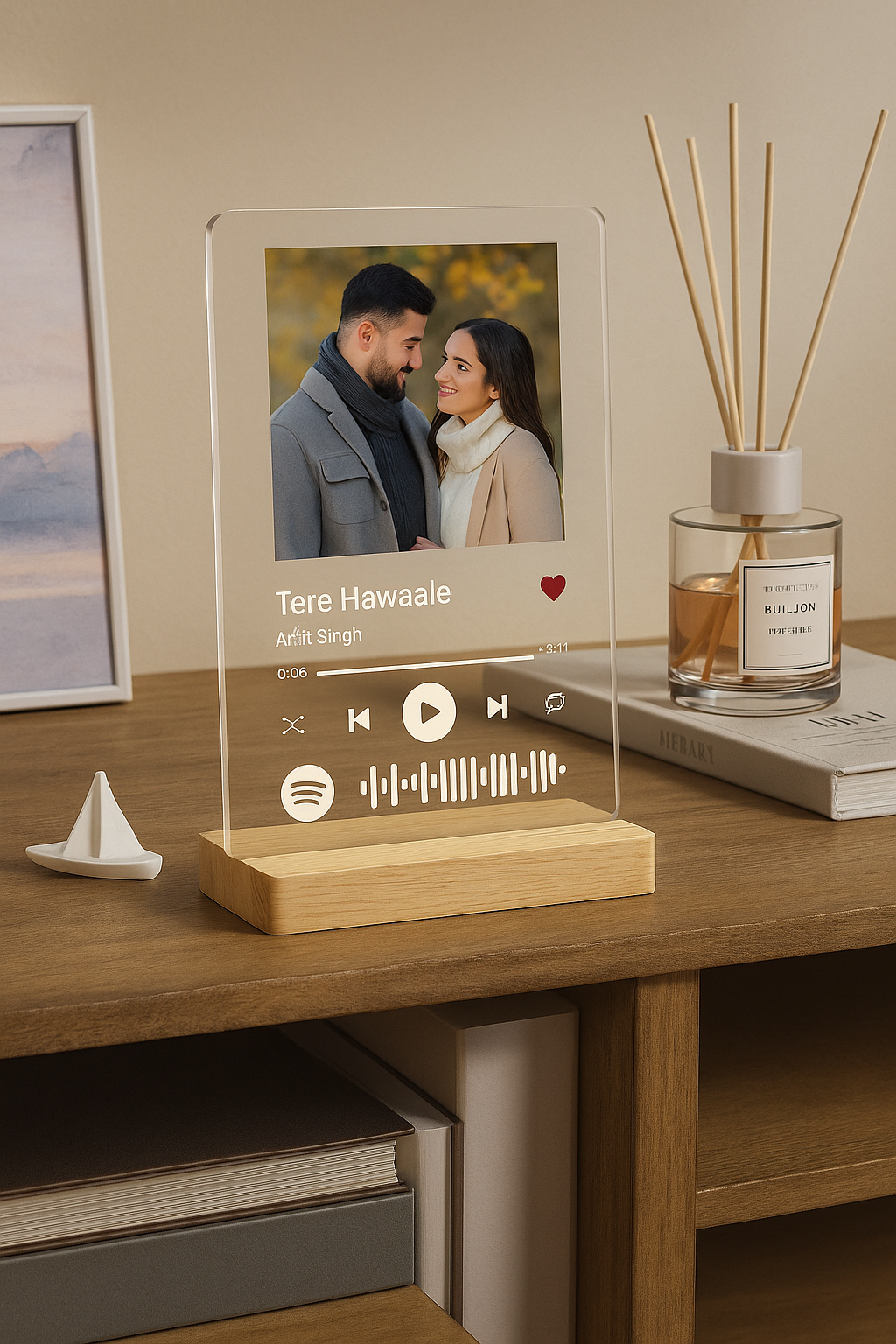Customized Spotify Photo with Wooden Stand Gift, Birthday,Anniversary,Valentine's Gift (6 * 9 Inches
