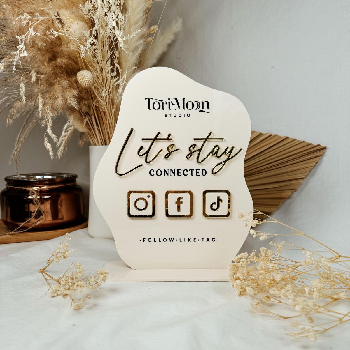Custom 3D Acrylic Social Media QR Code Sign, Follow, Review & Connect, Acrylic Counter Sign for Small Business, Scan to Pay, 3 QR Code Sign