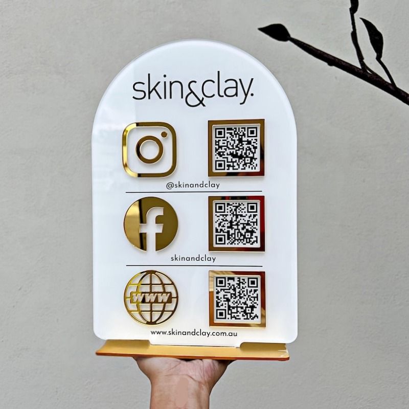 Custom 3D Acrylic Social Media QR Code Sign, Follow, Review & Connect, Acrylic Counter Sign for Small Business, Scan to Pay, 3 QR Code Sign