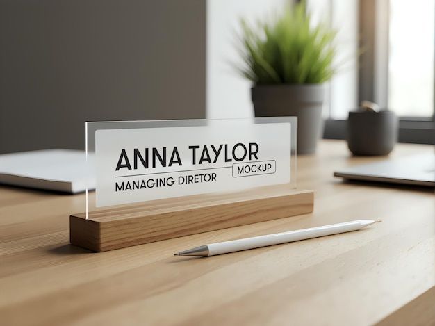 ARTSZILA® Custom Acrylic Desk Name Plate with Wooden Base | Personalized Office Name Plate for Table, Reception & Cabin Desk