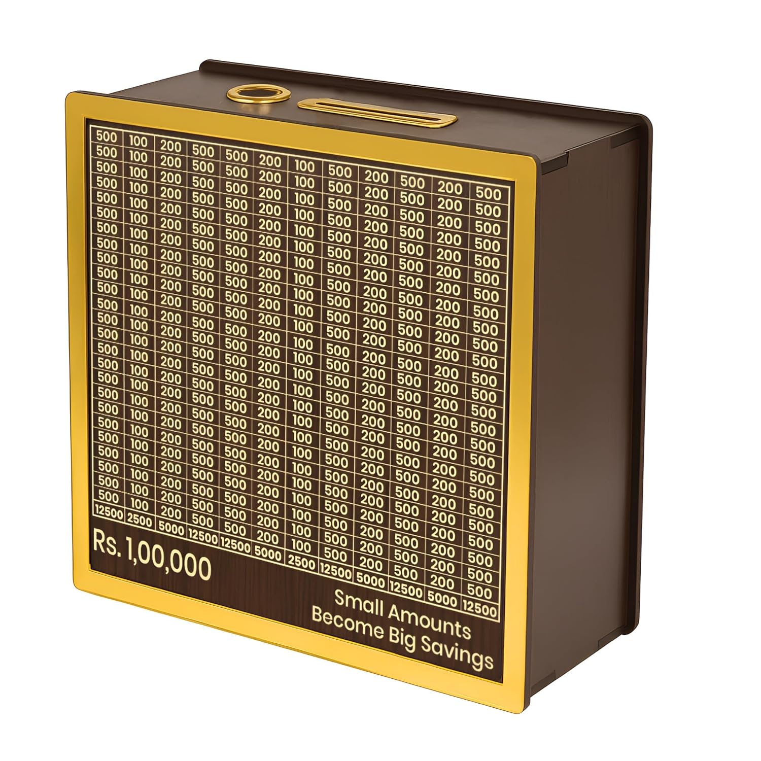 Money Saving Box for Adults & Kids | Savings Challenge Wooden Piggy Bank with Denomination Grid | Cash Saving Box, Budget Organizer & Unique Gift Item (Golden Line)