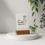 Artszila Inspirational Desk Decor, Acrylic Frame with Wooden Stand, 4x3 Inches, Beautiful Inside and Out Affirmation, UV Printed Rose Design