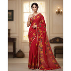 ARTSZILA® Hand-Painted Red Saree with Floral Motifs | Artisan-Made Traditional Saree by Milli Kulshrestha | Elegant Ethnic Wear for Festive & Special Occasions