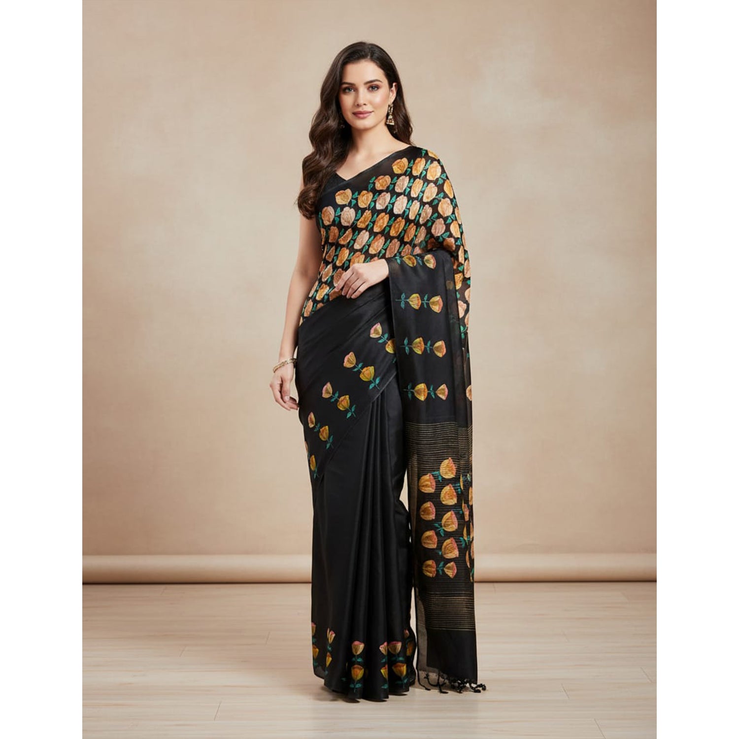 ARTSZILA® Hand-Painted Red Saree with Floral Motifs | Artisan-Made Traditional Saree by Milli Kulshrestha | Elegant Ethnic Wear for Festive & Special Occasions