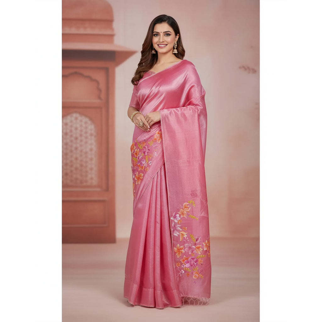 ARTSZILA® Hand-Painted Red Saree with Floral Motifs | Artisan-Made Traditional Saree by Milli Kulshrestha | Elegant Ethnic Wear for Festive & Special Occasions