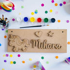 ARTSZILA® DIY Unicorn Personalised MDF Name Plate Kit | Paint Your Own Kids Room Door Name Board