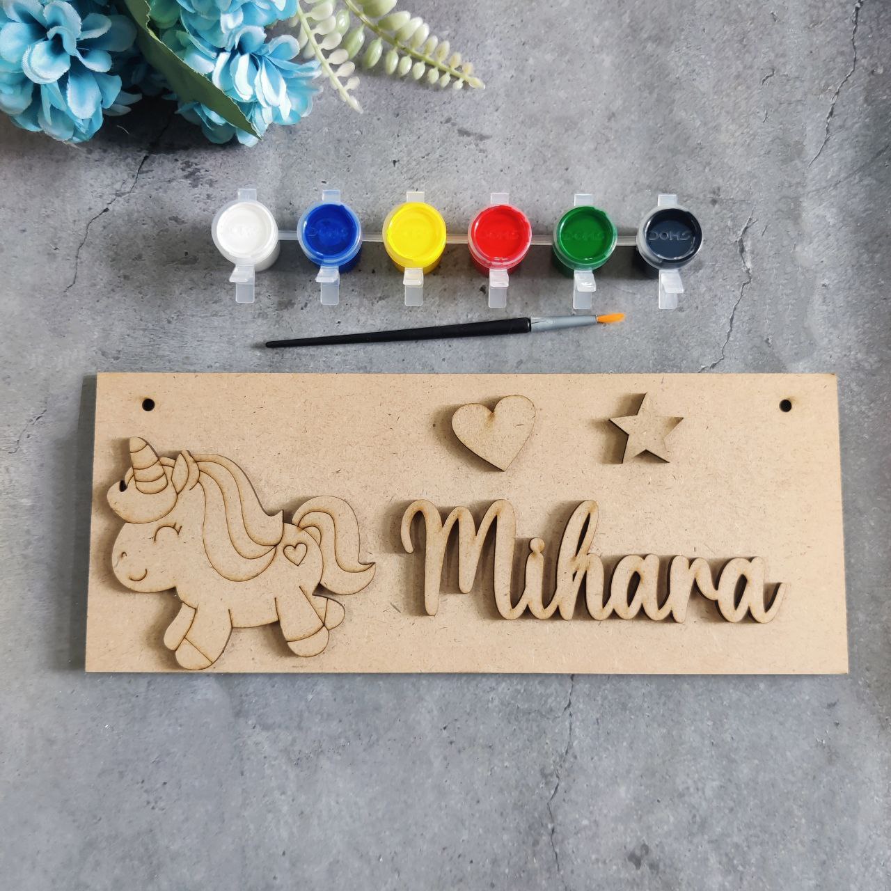 ARTSZILA® DIY Unicorn Personalised MDF Name Plate Kit | Paint Your Own Kids Room Door Name Board