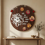 Khatu Shyam Baba Wooden Wall Clock with Free Car Hanging – Handcrafted Spiritual Timepiece for Home, Office & Temple Decor