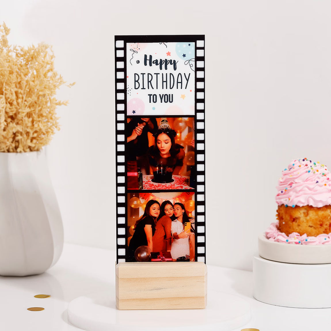 ARTSZILA® Custom Acrylic Photo Table Top with Wooden Base | Personalized Memory Gift for Birthday, Anniversary & Special Occasions