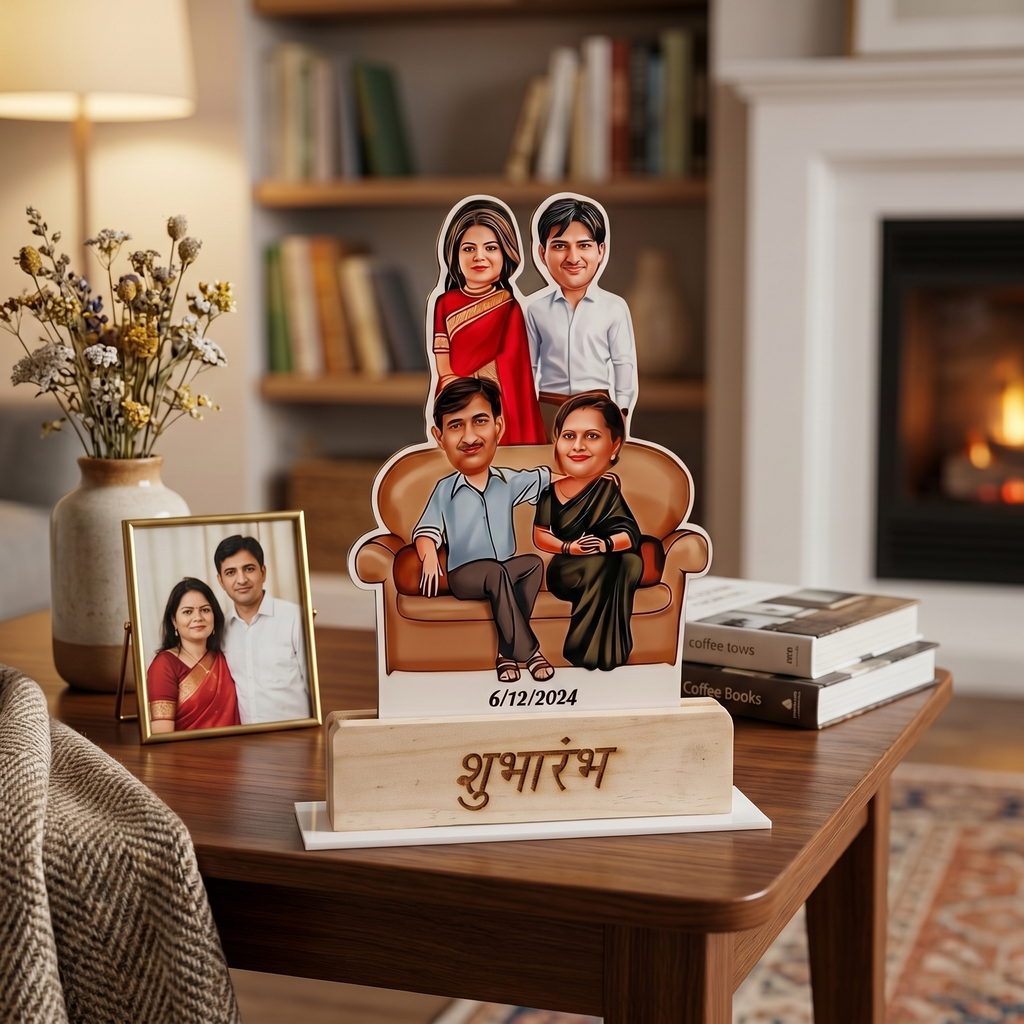 Custom Caricature Stand – Personalized Cartoon Portrait Gift (Family Caricature)
