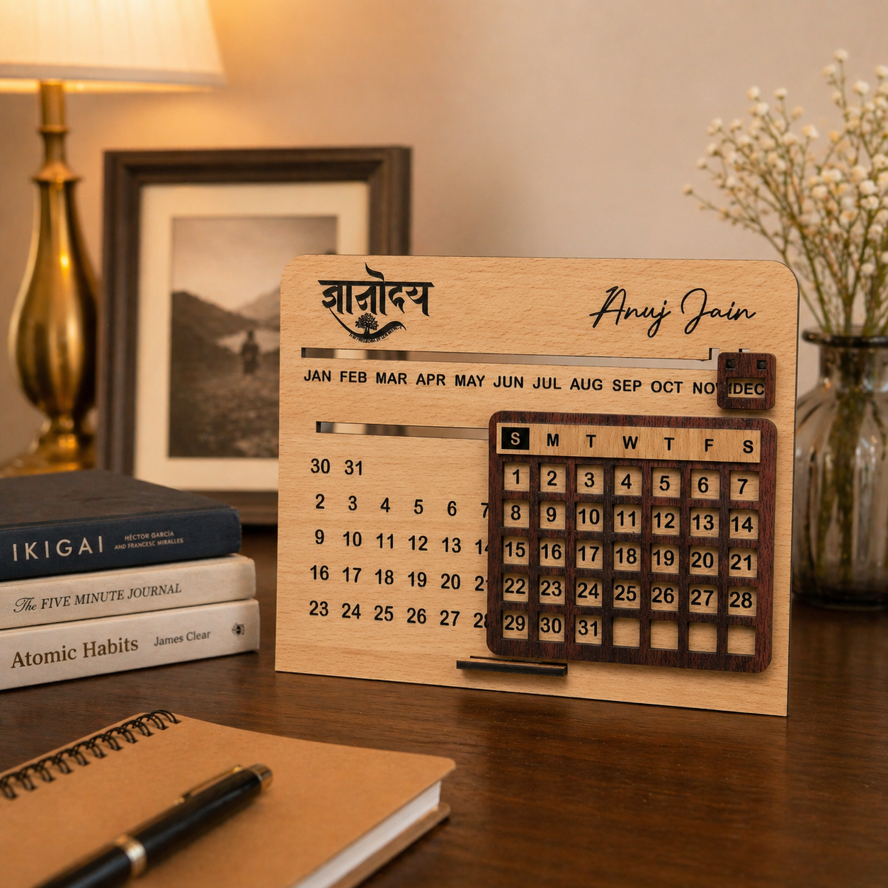 Custom Wooden Never Ending Calendar – Personalized Perpetual Desk Calendar